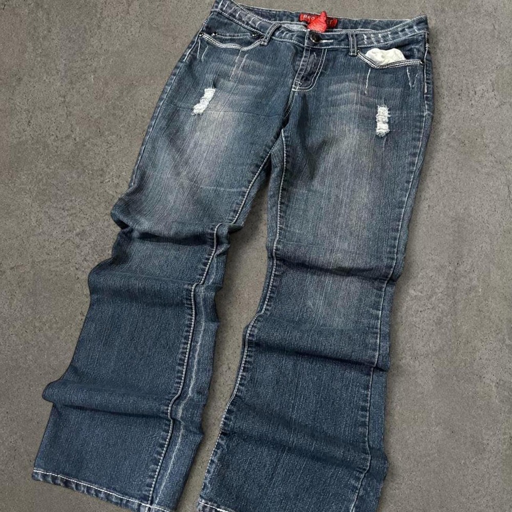 y2k red rivet womens bootcut biker style jeans